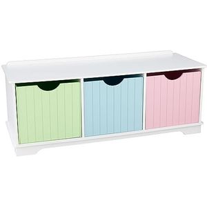 KidKraft 14565 pastelkleurige Nantucket houten opbergbank voor kinderen met 3 lades/opbergbakken/manden, kinderslaapkamermeubels