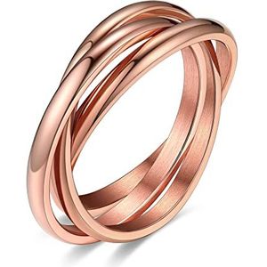 Bestyle Ring met 3 verstrengelde ringen, sieraden voor koppels, meisjes, dames, ringen, 2 mm, brede trouwring, roestvrij staal, zilver/goud/zwart/roségoud/driekleurig, goudkleurig