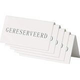 Securit reserveert tafelstandaard in Nederland. (5-delige set) wit acryl met zwarte tekst, textiel, 5 x 16 x 12,5 cm
