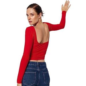 Trendyol Damesblouse met rechte lange mouwen, slank, rood, XS