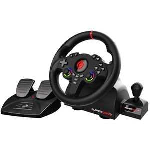Subsonic - Superdrive 220 RS-X Stuurwiel – Dual-joystick LED-racestuur met versnellingspook, 180°- draaiing, pedalen en schakelpaddles. Voor Switch 2/Switch, PS4, pc en Xbox – Zwart