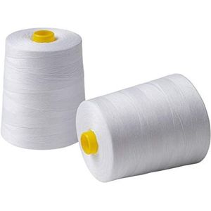 IPEA Naaigaren voor naaimachine en overlock – 2 grote spoelen van 9000 m (18.000 m totaal) – polyestergaren om te naaien, keuze uit verschillende kleuren, wit, hoogte 12 cm