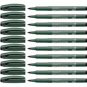 Schneider Topwriter 157 Fiber Tip Pen, 0,8 mm, Groen vat, zwarte inkt, doos met 10 pennen (115701)