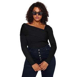 Trendyol Dames rechte lange mouwen regular sweater in plussize, zwart, 5XL