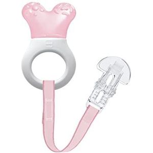 MAM Mini Cooler & Clib, verkoelende bijtring met clip voor gemakkelijk bevestiging, extra kleine en lichte grijpspeelgoed voor baby's, vanaf 2 maanden, roze