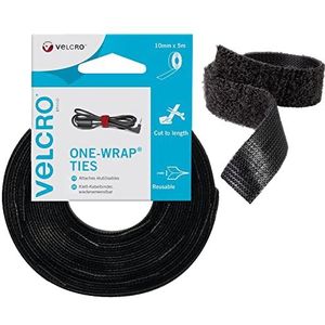 VELCRO merk One-Wrap herbruikbare kabelbinders, multifunctionele kabelbinders, perfect bureauaccessoire voor kabelmanagement en doe-het-zelvers, zwart, 10 mm x 5 m