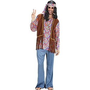 Widmann - Kostuum Psychedelische hippie Man, overhemd met vest, broek, hoofdband, ketting, flower-power, themafeest, carnaval