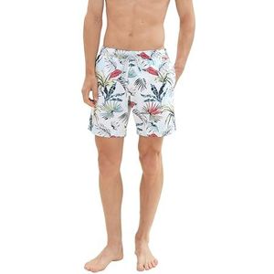 TOM TAILOR Zwemshorts voor heren, 35434 - Wit Tropical Leaf Design, S