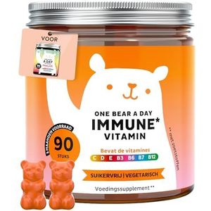 One Bear A Day Immun Vitamin Gummies – Vitamine D, E, C, B6, B12, Niacine, Biotine, Propolis-extract – 90 stuks (3 maanden), Vegetarisch, Suikervrij, Bears with Benefits