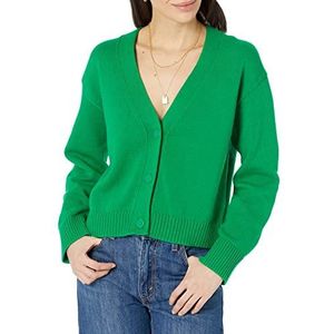 Amazon Essentials Dames Relaxed Fit V-hals Cropped Cardigan, Groen, Small