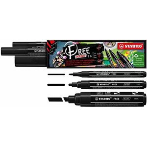 Acrylmarker - STABILO FREE Acrylic - 3er Pack - je 1x T100, T300, T800C - met 3 verschillende punten - zwart