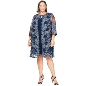 Alex Evenings Women's Plus Size Midi Scoop Neck Shift Jurk met Jas