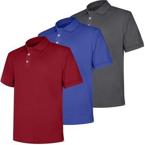 LiKing Basic 8401 Poloshirt voor heren, katoen, poloshirt, korte mouwen, met knoopsluiting, ademend tennis, poloshirt voor heren, zomer, sport, golf, T-shirt, verpakking van 3 stuks, 1 x donkergrijs
