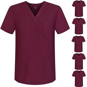 MISEMIYA - Set van 6 stuks - Sanitaire kippenuniform voor Mexico verpleegsters, Granaatrood 68, XS