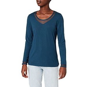 Damart - Dames T-shirt Thermol'Love – lange mouwen – thermolactyl, warmtegraad 2 – inzetstukken van tule, veren, jersey, zacht aanvoelend, blauw (Ocean 58125-9060), XL