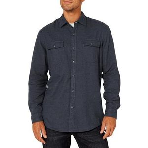 Amazon Essentials Men's Flanellen overhemd met lange mouwen, twee zakken en normale pasvorm, Donker denim, XS