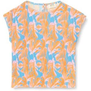 Koton Girls's Pleated T-shirt met bloemenpatroon, korte mouwen, ronde hals, oranje design (2d1), 5-6 Jaar