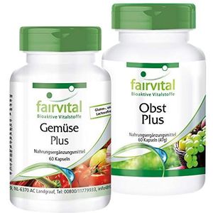 Fairvital | Multivitamine capsules van fruit- en groentenpoeder - natuurlijk, HOOG GEDOSEERD & VEGAN - met vitamines & mineralen - Fruit & Groente Plus - 120 capsules (60x2)