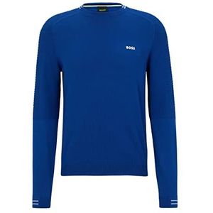 BOSS Heren Rolet Regular Fit Pullover van biologisch katoen met logo en accenten, blauw, XXL