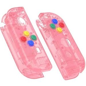 eXtremeRate Joycon Cover Case Shell voor Nintendo Switch Joycon/OLED Joycon Controller,DIY Vervanging Hoesje Knoppen Kit (Geen Joycon)-Transparante Kersenroze