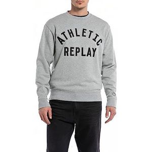 Replay Heren sweatshirt logo zonder capuchon, grijs (Melange Grey M08), L, Melange Grey M08, L
