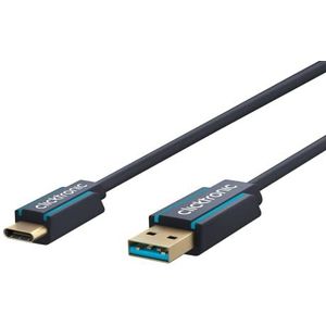 Clicktronic USB-C stekker naar USB-A 3.0 stekker premium kabel/USB 3.2 Gen 1 / type C naar A/snellaadkabel tot 15W / max. overdrachtssnelheid 5 Gbit/s/USB C datakabel voor USB-apparaten, 2m
