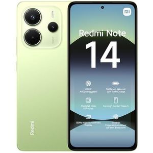 Xiaomi Redmi Note 14 smartphone, 6+128GB, green, 108MP AI camera system, 5500mAh batterij, 120Hz eye-care display, AI features (oplader niet inclusief)
