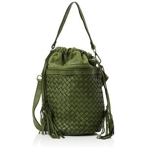 NALLY Dames Bucket Bag van leer schoudertas, groen, Eén Maat