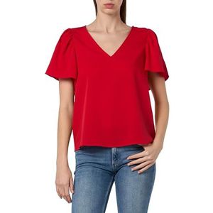 Vimathilde S/S V-hals Flounce Top/Ka, marsrood, 34