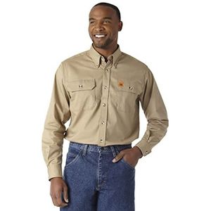 Wrangler Heren Flammhemmendes Twill-pattentasche Langarm Arbeitshemd Fr vlambestendig lange mouw twee zakken werkshirt, Kaki Donker, XL