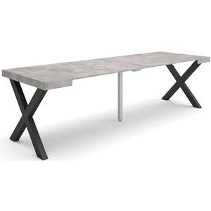 Skraut Home | Uittrekbare consoletafel | eettafel | 260 | voor 12 personen | poten van massief hout | moderne stijl | cement