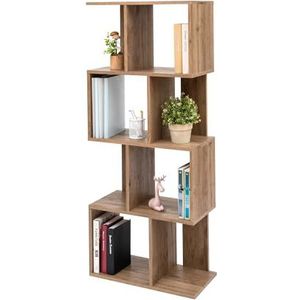 Iris Ohyama, Decoratieve boekenkast met 4 planken/boekenplank in S-vorm, Ontwerp, Modulare, kantoor, kamer, bibliotheek - Display Shelf - SRK-W4 - AsBruin