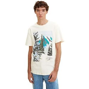 TOM TAILOR Denim Uomini T-shirt met print 1033996, 10338 - Soft Light Beige, L