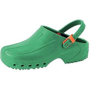 Gima - Ultralichtgewicht, anatomisch, antislip, antistatische anti-schok en uniseks instapschoenen met riem, ongeperforeerd bovendeel, zijdelingse gaten, groen, EU-maat 46, 1 paar