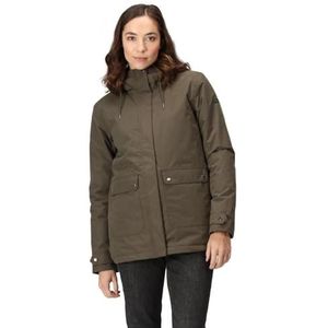 Regatta Womens Broadia waterdichte capuchon warme winterjas jas, Donkere Kaki, 34