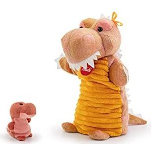 Trudi Puppets TUDG4000 handpop dinosaurus met baby ca. 25cm (maat S), knuffeldier van hoogwaardige materialen, liefdevolle details, zeer pluizig, wasbaar, knuffeldier en pop voor kinderen, oranje