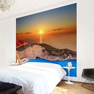 Apalis Vliesbehang zonsondergang boven Zakynathos fotobehang vierkant | vliesbehang wandbehang muurschildering foto 3D fotobehang voor slaapkamer woonkamer keuken | grootte: 240x240 cm, meerkleurig,
