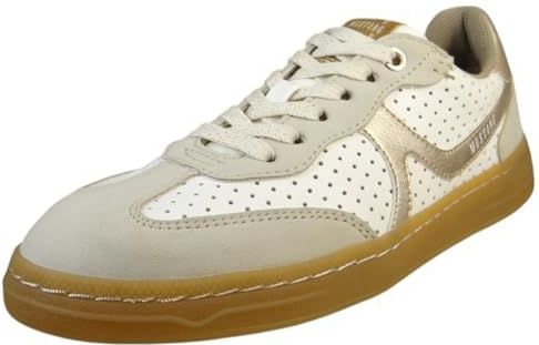 Mustang - Sneakers - Beige/Wit/Goudkleur - Glitterlook - Vetersluiting - Laag