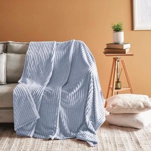 Karaca Ruby Stripe Wellsoft deken - 200 x 220 cm, veelzijdige, zachte warme deken pluizige plaids voor sofa, dubbel, blauw