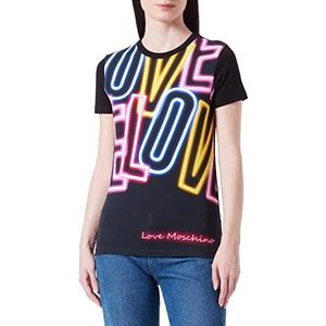Love Moschino Dames slim fit korte mouwen met oog en pailletten print T-shirt, zwart, 42
