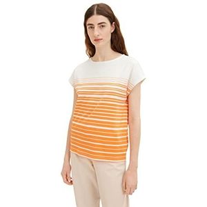 TOM TAILOR Dames T-shirt 1035480, 31575 - Orange Gradient Stripe, XL