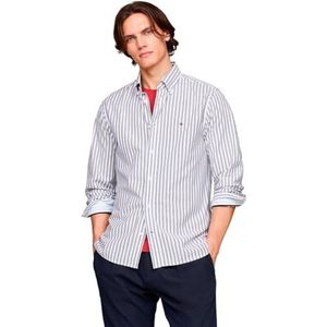 Tommy Hilfiger Heren natuurlijk zacht POPLIN STP RF Shirt L/S Shirt, Egeïsche zee/Optisch wit, XS, Egeïsche Zee/Optisch Wit, XS