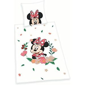 Disney's Minnie Mouse flanellen beddengoed, kussensloop ca. 80x80cm, dekbedovertrek ca. 135x200 cm, knoopsluiting, 100% katoen, flanel