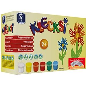 Feuchtmann 633.0655 - KLECKSi vingerverf Basic Maxi, 6 blikken à ca. 150 g, hoogwaardige kleuren voor kinderen vanaf 2 jaar, incl. schilderkaarten