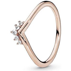 Pandora Tiara Wishbone 14-karaats rosévergulde wishbone-ring met heldere zirkoniasteentjes, 50