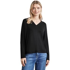 Knit Look Jersey V-hals Shirt, zwart, 44