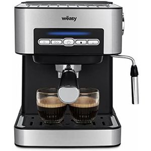 Wëasy Espressomachine KFX32, Roestvrijstalen, Automatische en Manuele Stand, Dubbele Uitgang, 4 Standen, 1.6L Tank, Kopjeswarmer, Stoompijpje voor Melkdranken