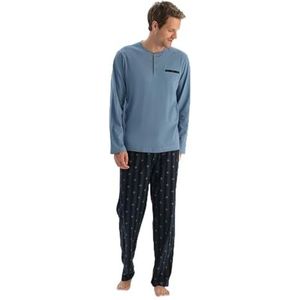Dagi Men's Blue World Pocket Long Sleeve T-Shirt Broek Pyjama Set, M, blauw, M
