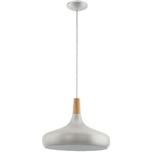 EGLO Sabinar hanglamp, pendellamp van staal en hout, plafondlamp hangend in geborsteld zilver, bruin, E27 fitting, Ø 40 cm, FSC gecertificeerd
