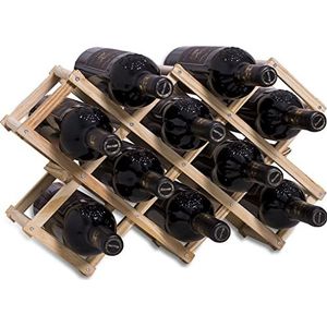 Newaner Wijnrek van hout stapelbaar, 10 flessen opslag drankrek, 45 x 12,5 x 31 cm, vintage flessenrek voor het bewaren van wijn, met de hand gemonteerd voor bartoonbank, woonkamer, keuken